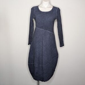 Fenini Blue Abstract Cocoon Barrel Long Sleeve Cotton Lagenlook Dress M